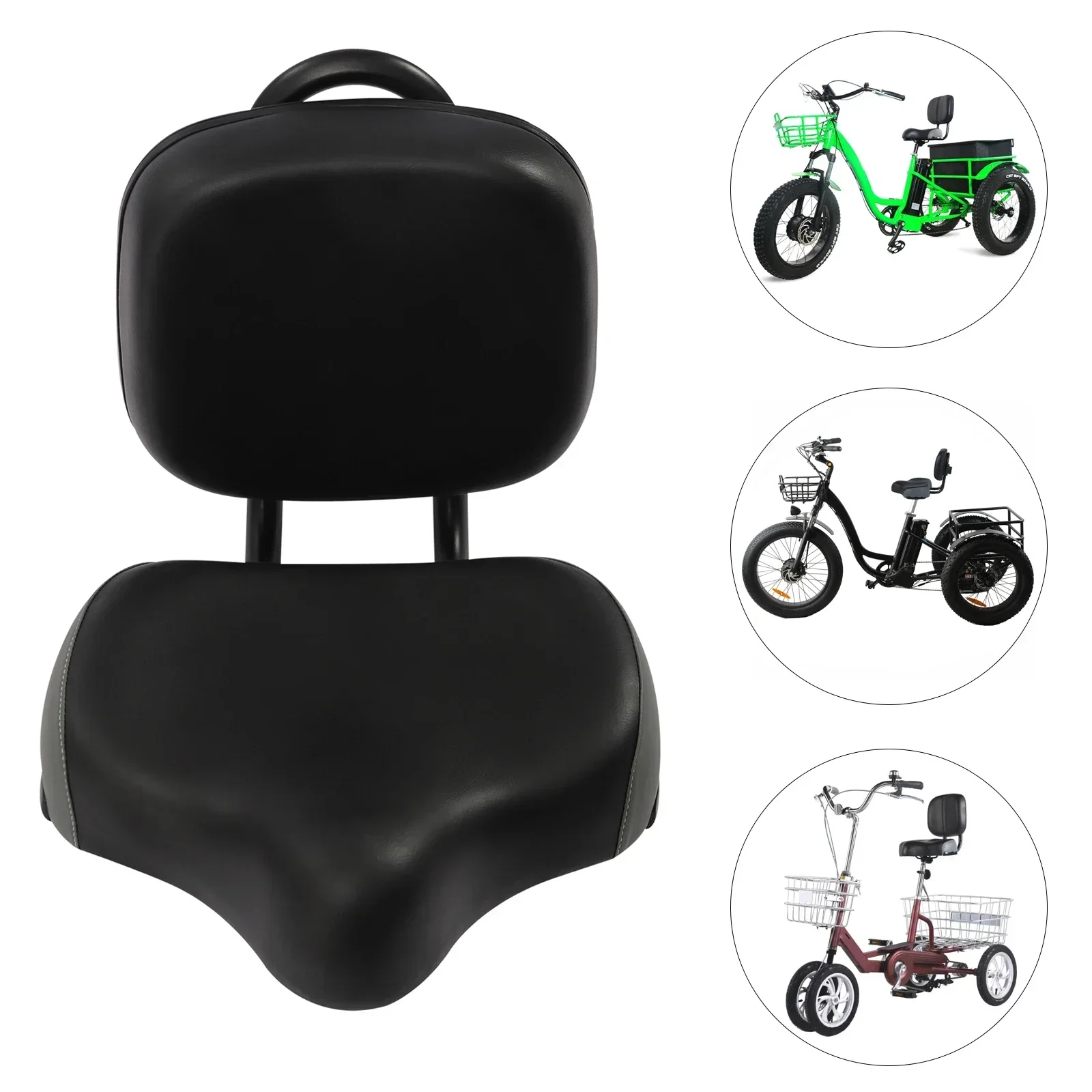 

Extra Wide Bike Seat with Backrest and Comfortable Ergonomic Design Adjustable Height Leather Saddle Pad for EBike, Tricycle
