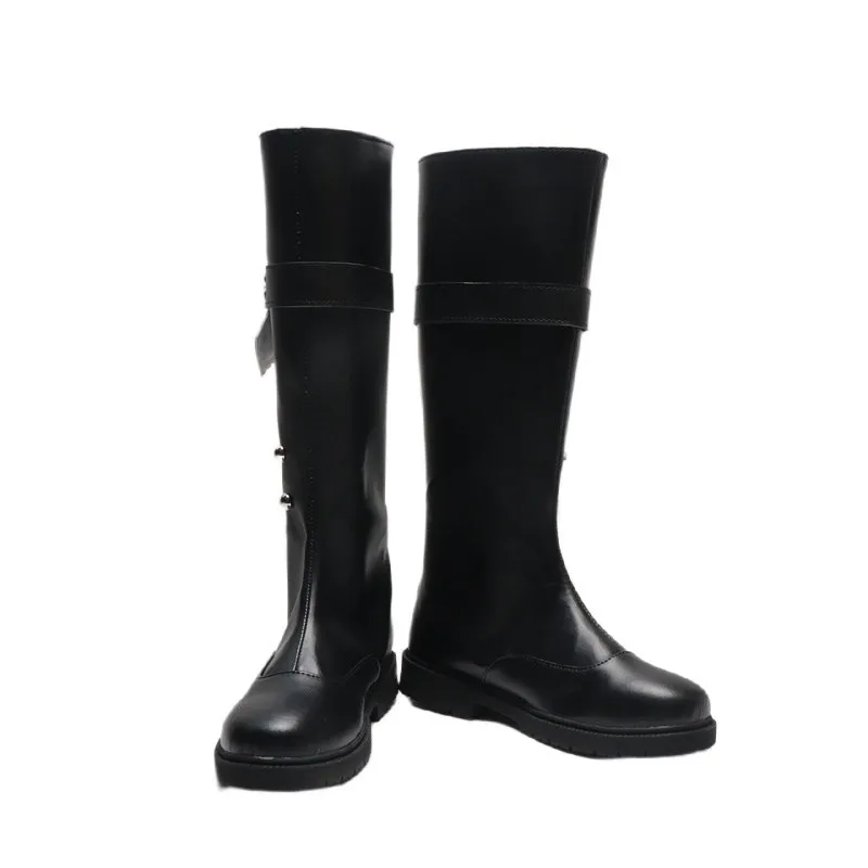 Anime Reverse:1999 Vertin Cosplay Shoes Black Medium-Long PU Leather Boots For Halloween Carnival