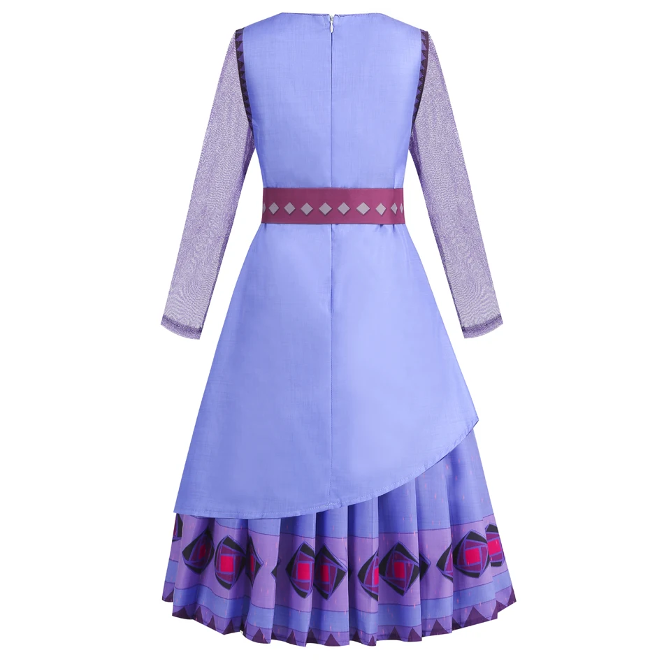 Movie Wish Princess Cosplay Dress Asha Role Playing Clothes Carnival Stage Performance Fancy Clothes Kids Purple Print Frocks