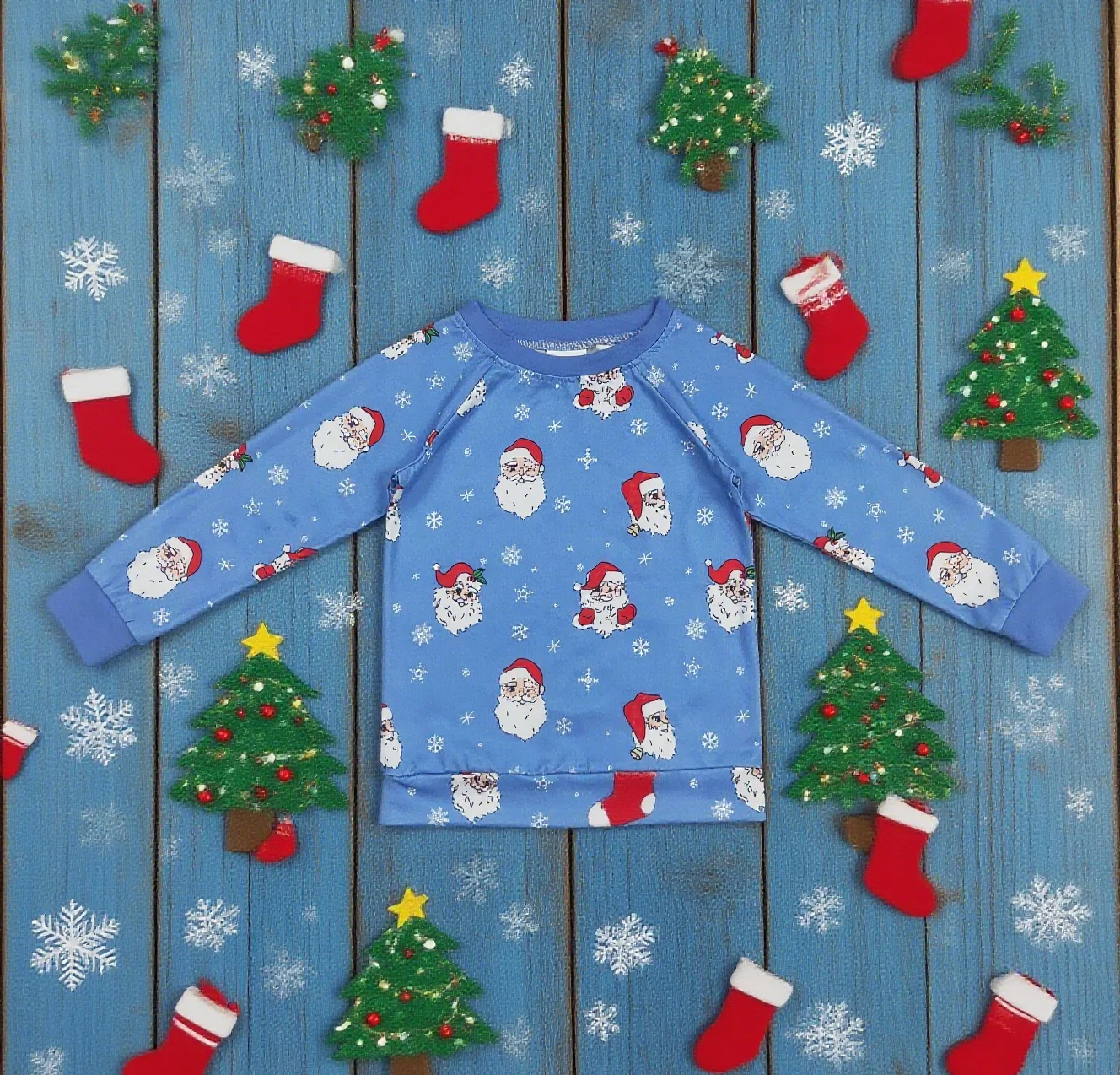 

Z825-20 BT1289 Children Boutique Christmas Clothes Long Sleeve Santa Print Top Kids Shirt