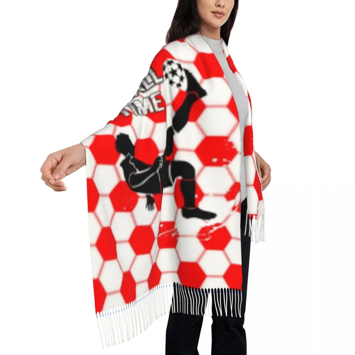 Custom Stylish Football Soccer Tassel Scarf Women Winter Fall Warm Shawl Wrap Ladies Scarves image 4