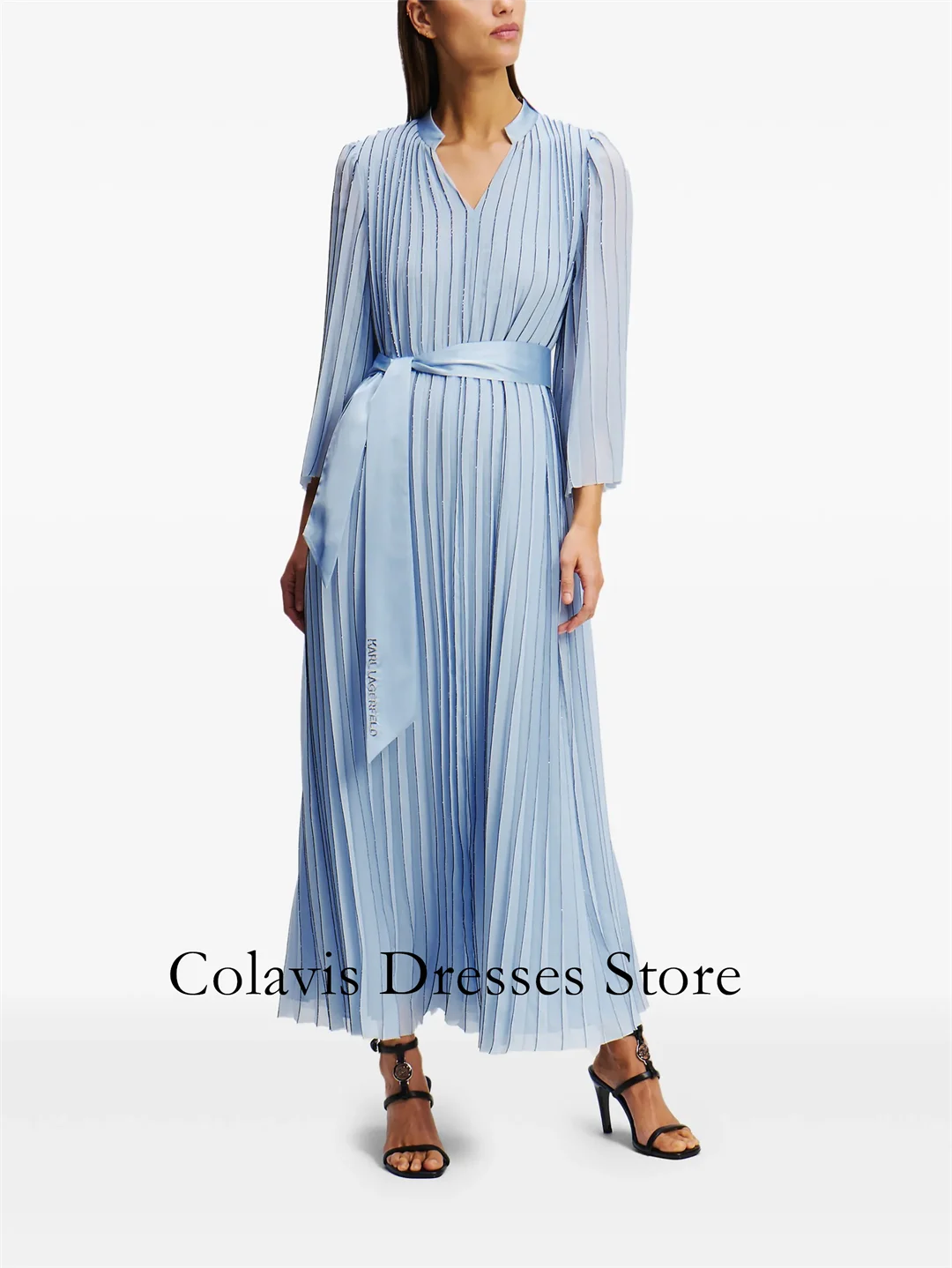 

2025 Индивидуальные плиссированные шифоновые платья с пышными рукавами небесно-голубого цвета для выпускного вечера Вечернее платье Женские вечерние платья Вечернее платье