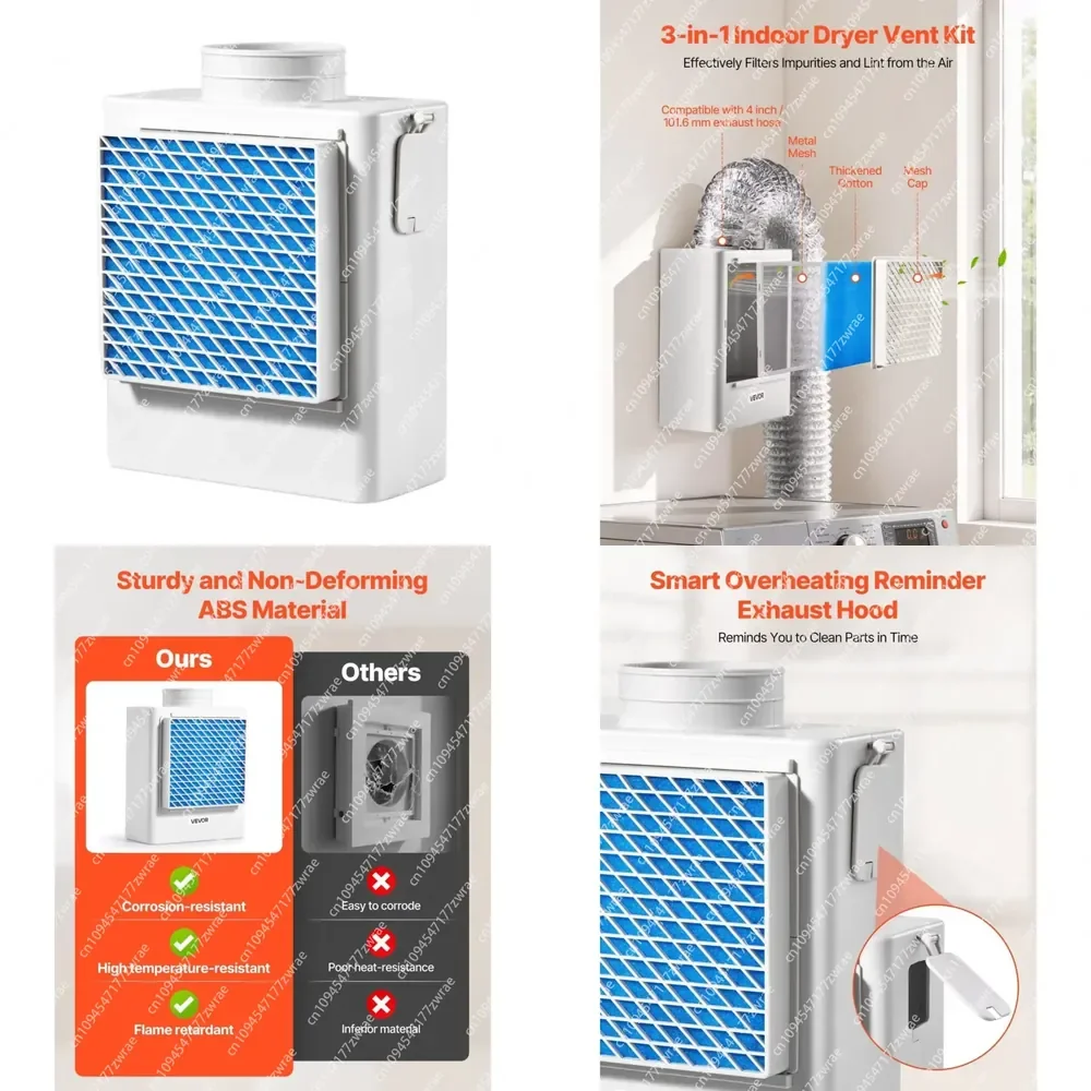 3-in-1 Premium ABS 4 Inch Exhaust Port Smart Overheating Reminder Easy-to-Use Indoor Dryer Vent Kit with Air Filter Exhaust