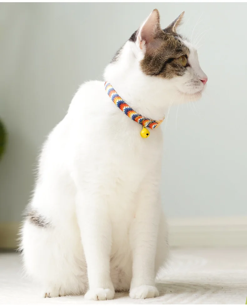 1Pc Colorful Cute Bell Collar Adjustable Buckle Cat Collar Pet Supplies Footprint Personalized Kitten Collar Small Dog Accessory