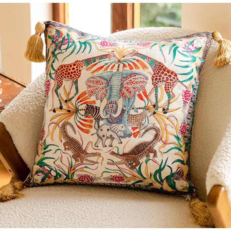 GUVINCI Jungle Paradise Collection Throw Pillow Cover Boho Exotic Elephant Animal Furniture Cushion Case For Sofa Couch Bed