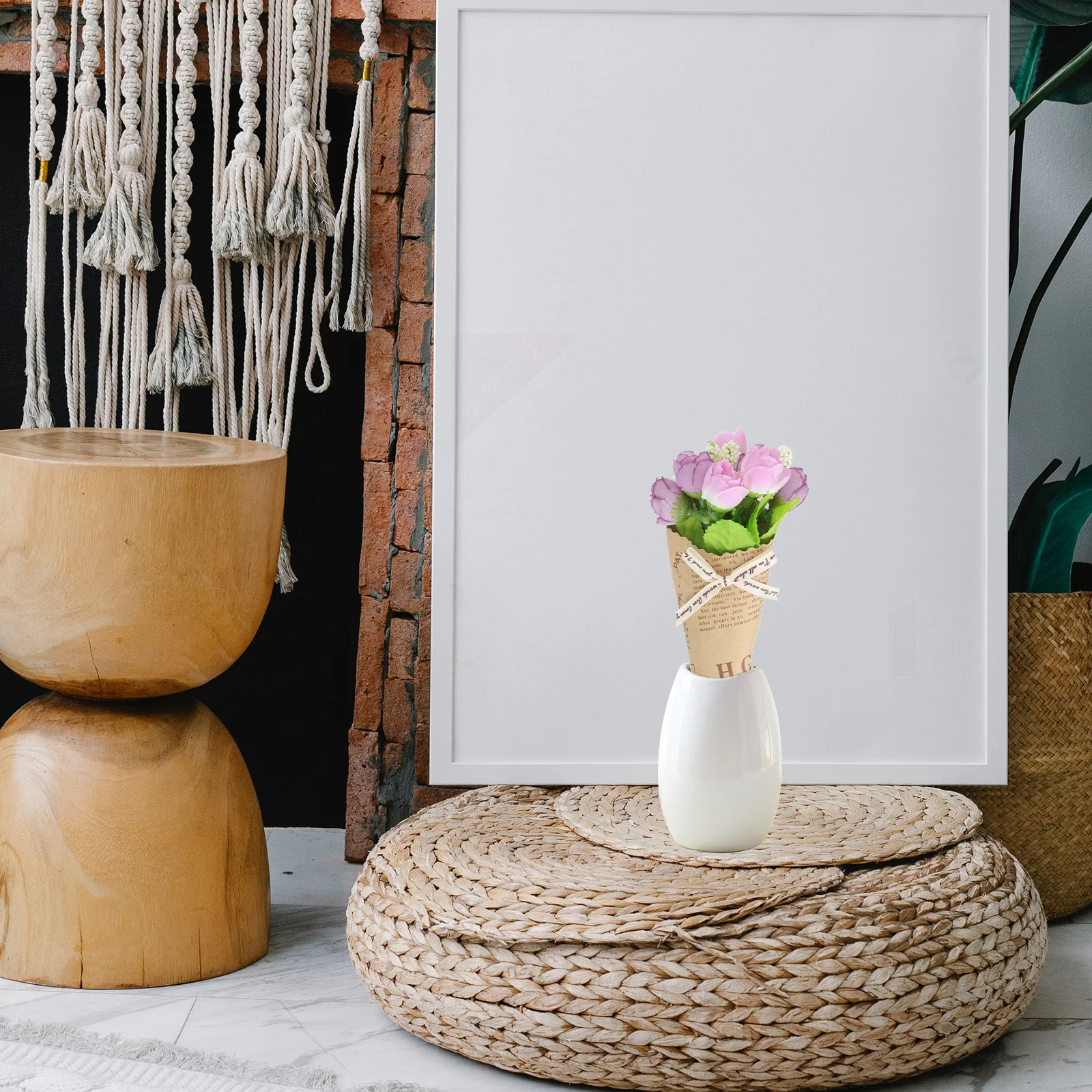 

5Pcs Artificial Flower Bouquets Lifelike Simulated Flower Ornaments Decorative Fake Bouquets Home Party Photo Props Kraft Paper