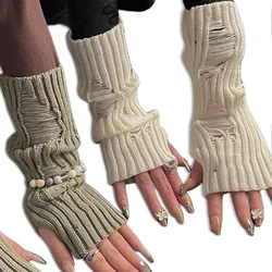 Unisex Gloves Knitted Ripped Oversleeves Men Women Warm Arm Sleeve Tattered Punk Fingerless Cuff Glove Elbow Mittens Arm Warmer