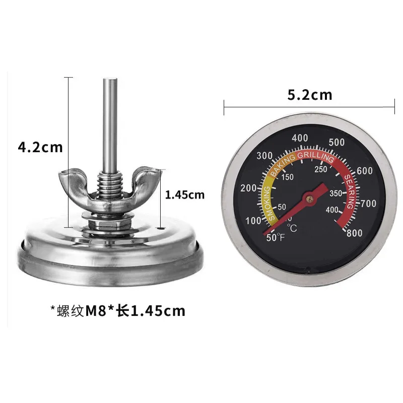 Read Oven Thermometer for Kitchen Home Household Cooking Temp Gauge 0-400℃ Stainless Steel BBQ Smoker Grill Thermometer Parts