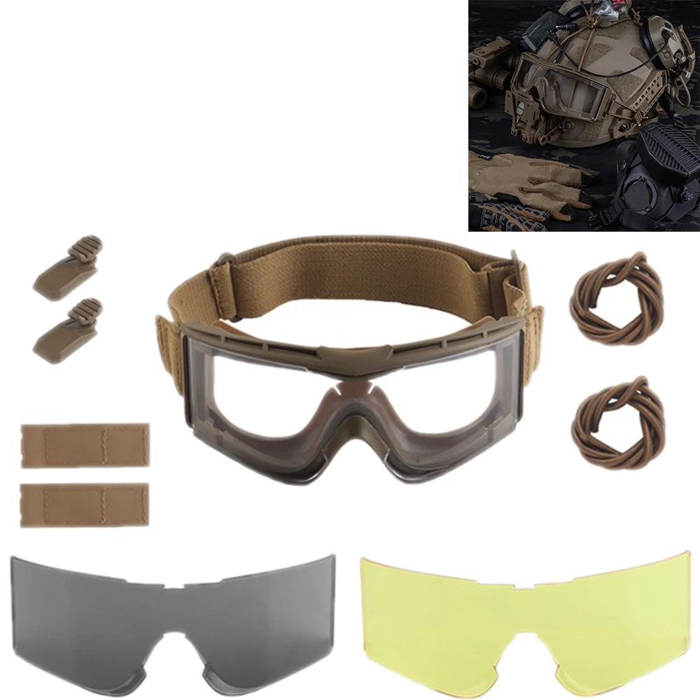 

New Tactical Goggles set Outdoor Sports 3 wearing styles Outdoor Riding Windproof Wearing rails with helmet