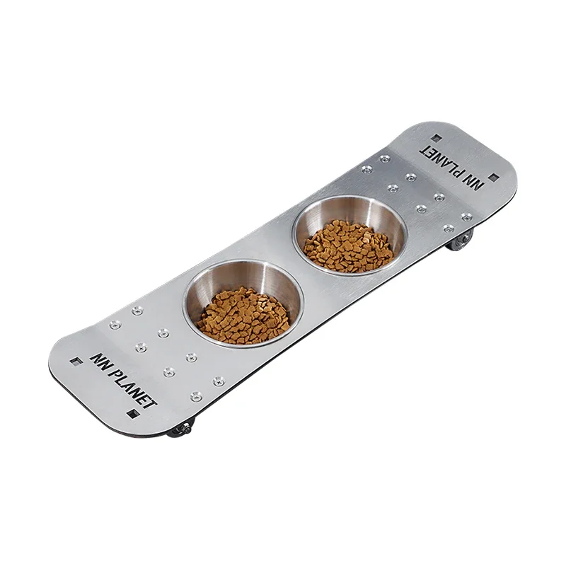 Cat and Dog Bowl Rice Basin Skateboard Pet Dining-Table Special Stainless Steel Double Bowl Feeder