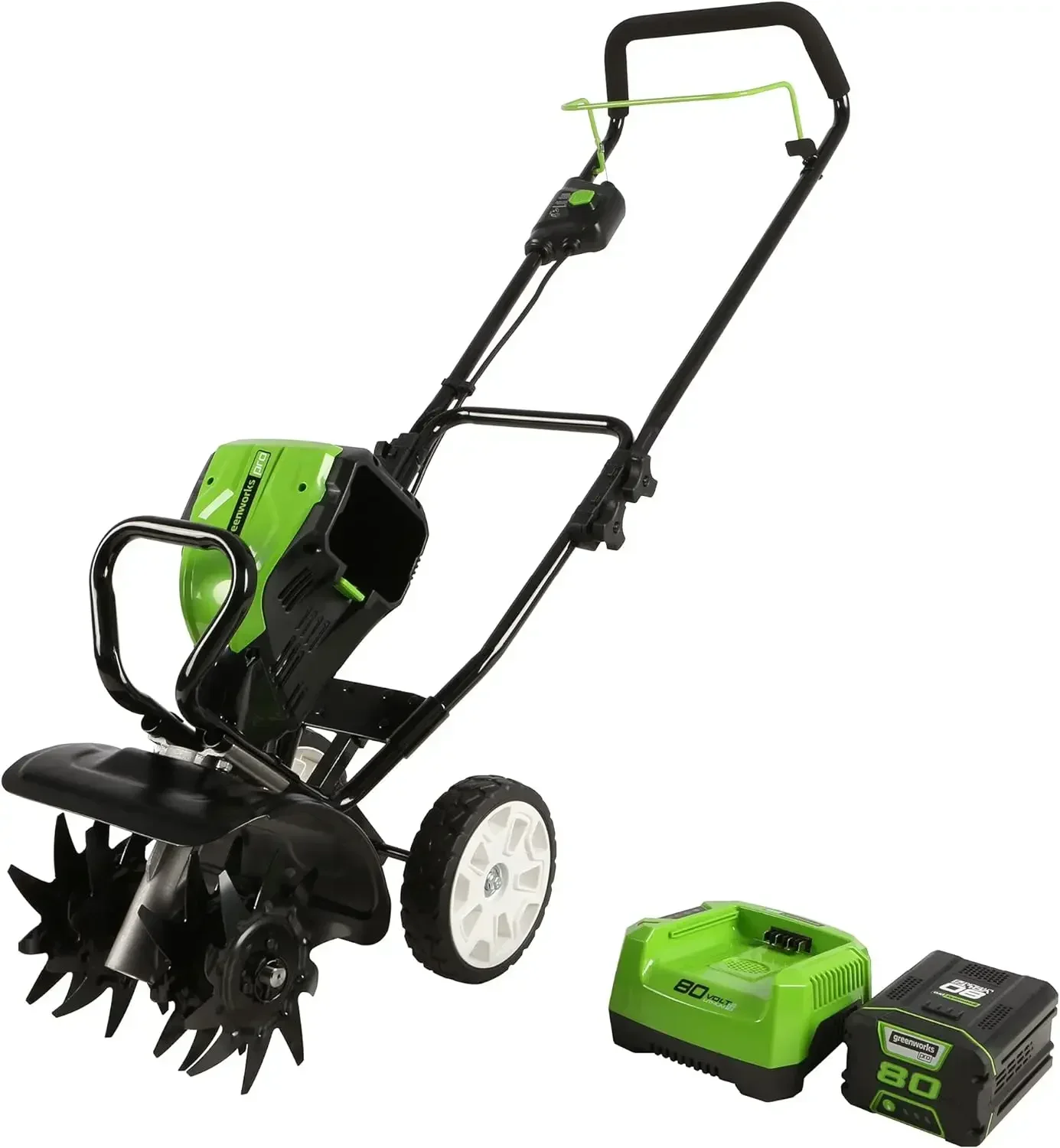 For Greenworks Pro 80V 10 inch Cultivator with 2Ah Battery and Charger, For TL80L210, Black And Green