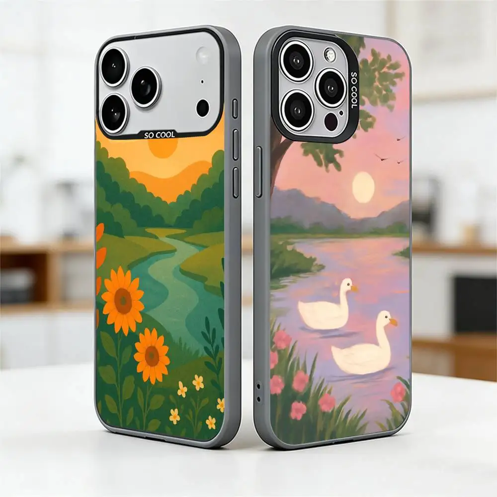 

Oil Painting Landscape Phone Case For iPhone 17,16,15,14,13,12,11 Plus,Pro Max,XS,Colorful Silver Phone case Funda Cover