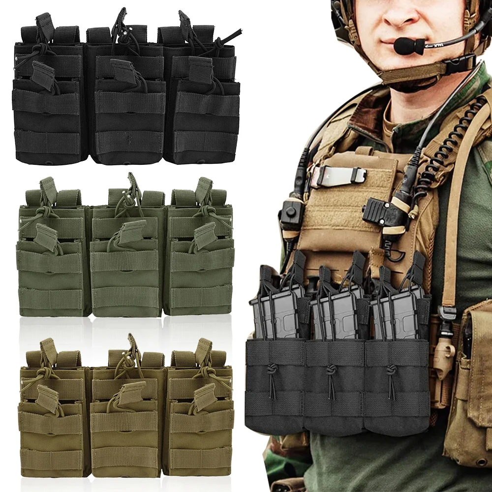 Bolsa táctica Molle, bolsa Triple para revistas, bolsas magnéticas de doble capa, soporte para cartuchos con tapa abierta para bolsa M4 M16 AK AR
