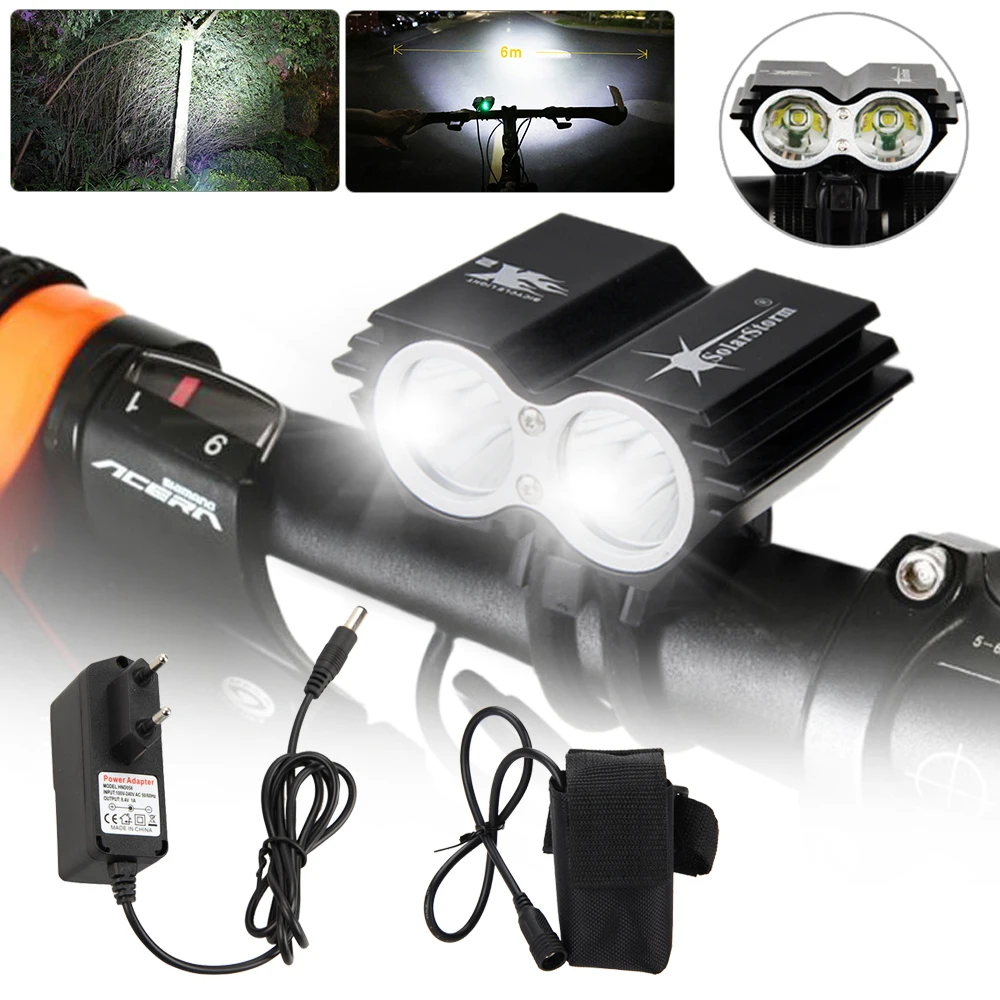 SolarStorm 6000LM 2x LED Front Bicycle Lamp Bike Headlight Headlamp with 18650 Battery and Charger