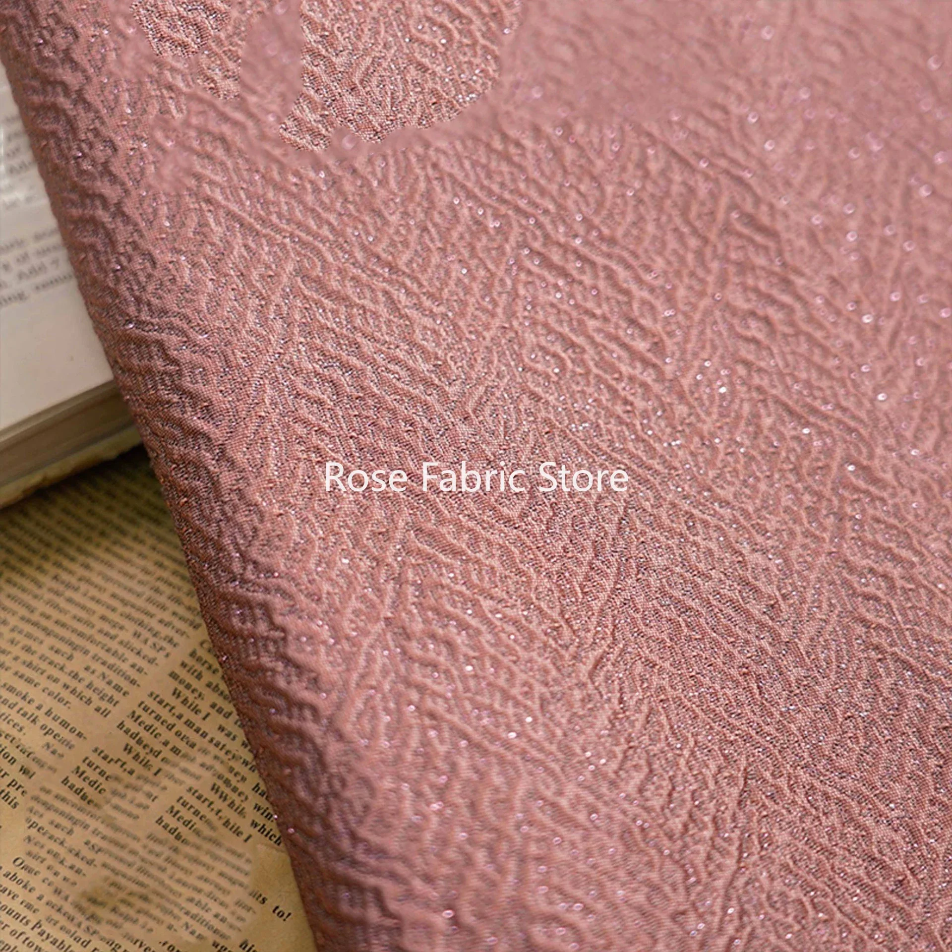 1 Meter Retro Gold Silk Dark Pink Relief Jacquard Fabric Fashion Stage Dress Coat Luggage Bag Decorative Sewing Fabric