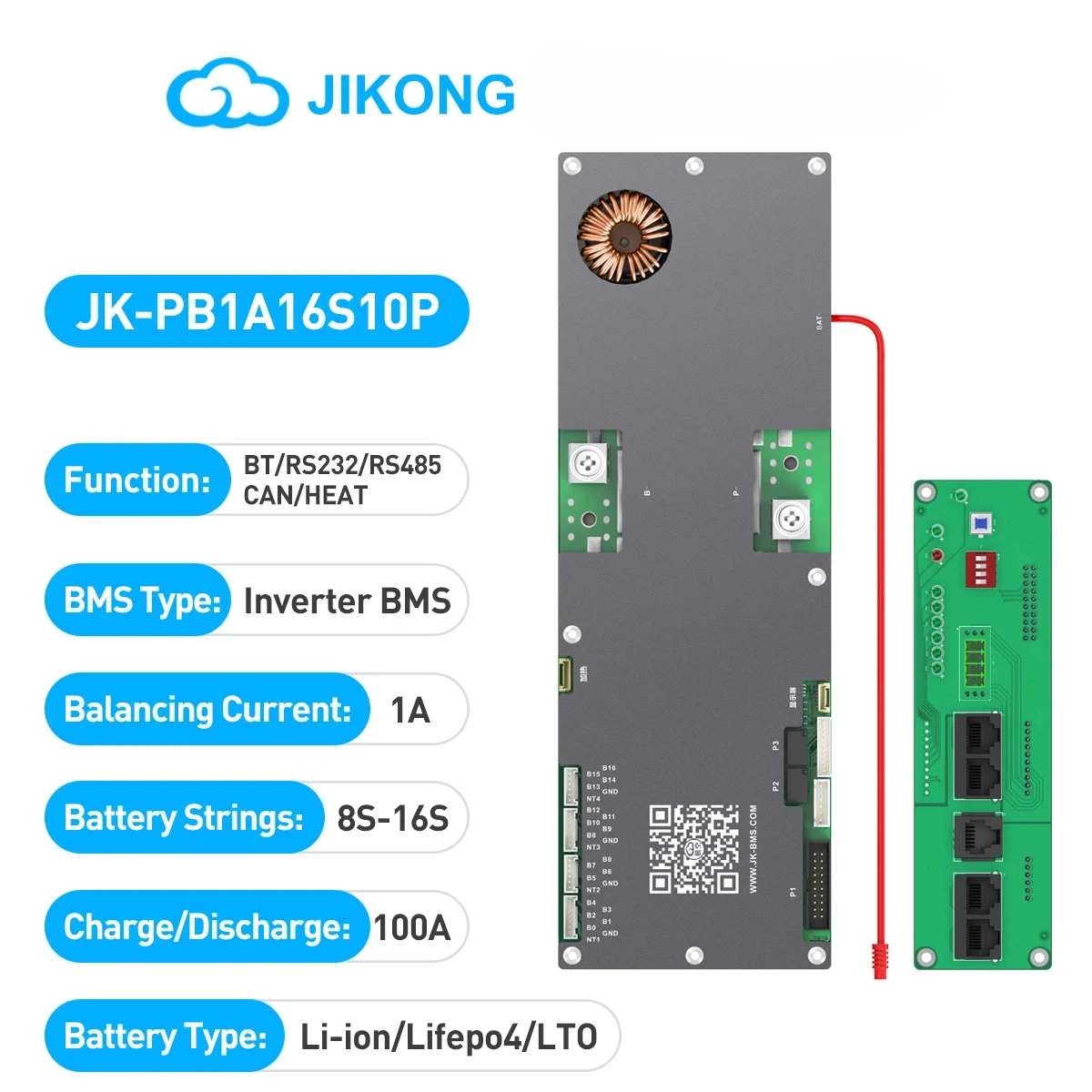 JIKONG Smart BMS JK-PB1A16S10P LiFePo4 Li-Ion LTO Battery 8S 16S  24V 48V 8S/16S 100A  Household Energy Inverter BMS