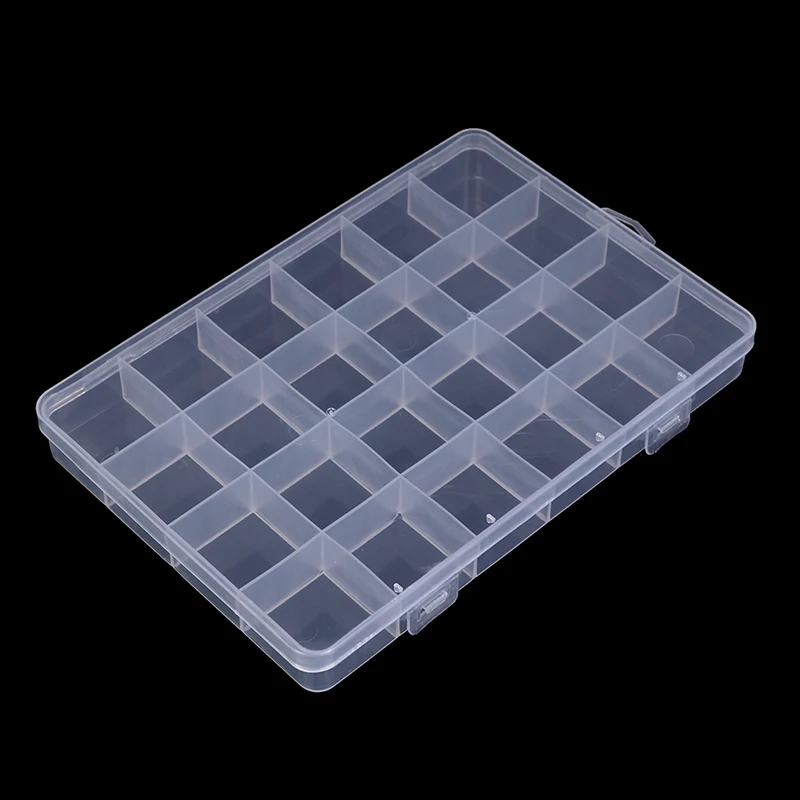 HMA73-1pc 24 Compartments Transparent Plastic Box Case Jewelry Bead Storage Container Craft Organizer Box