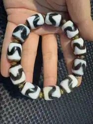 Old Dzi Beads Bracelet Single Tiger Tooth Totems Natural Agate Ji Powerful Amulet Collectible Jewelry for women and men