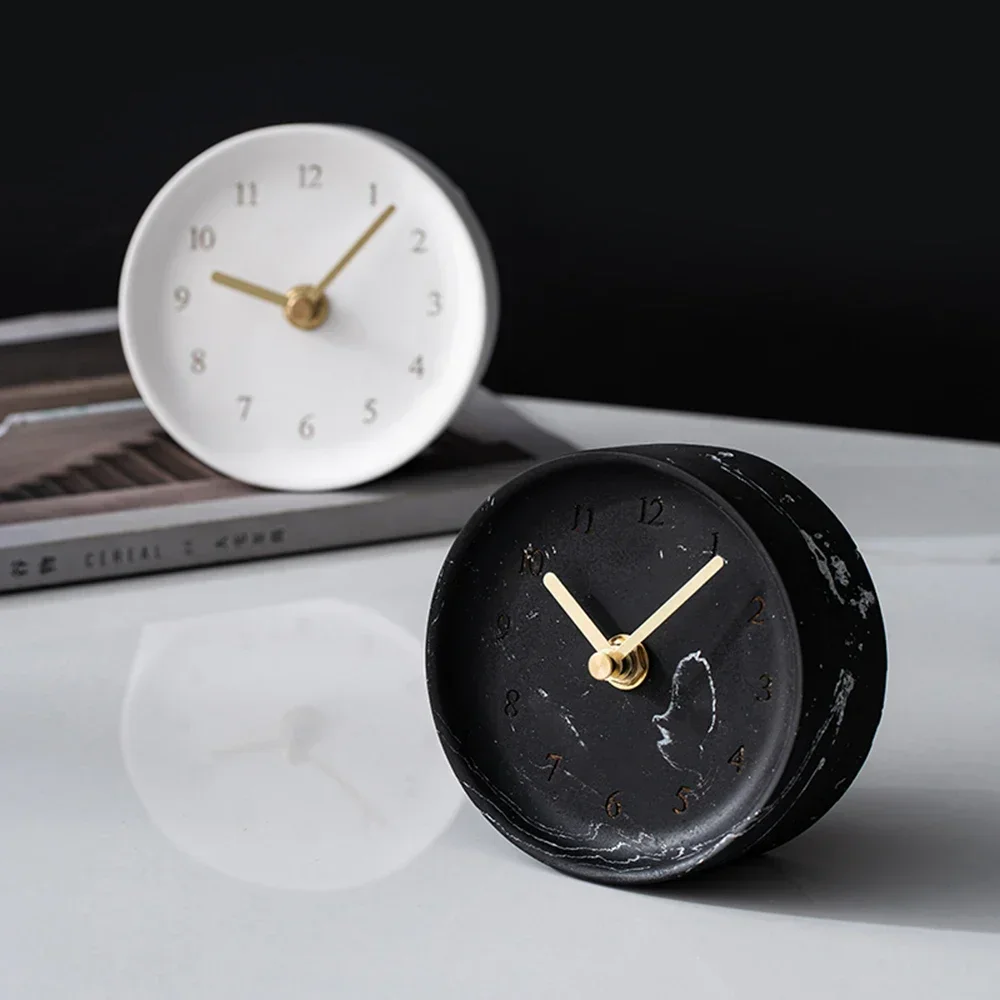 Minimalist Cement nordic table clock Round Concrete desk clock Nordic Ins Home Decoration  Office Desktop Decor Ornaments Gift