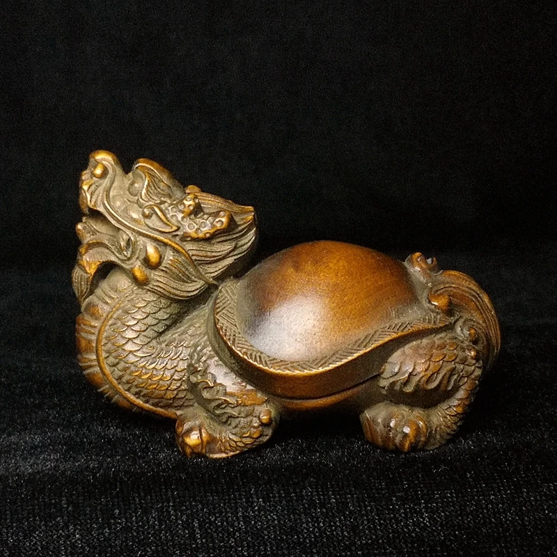 

Length 7 CM Old Chinese boxwood Hand carved Dragon Turtle Figure statue desk Decoration Netsuke Gift Collection