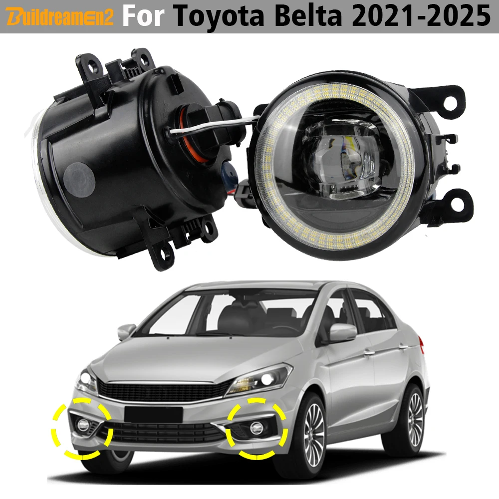 

2X30 Вт H11 Автомобильные передние светодиодные противотуманные фары Angel Eye DRL для Toyota Belta 2021-2025 Противотуманные дневные ходовые огни 6000LM 12 В