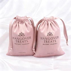 100pcs Personalized Super Soft Pink Velvet Pouch for Jewelry Customized Logo Drawstring Velvet Dust Gift Cosmetic Packaging Bag