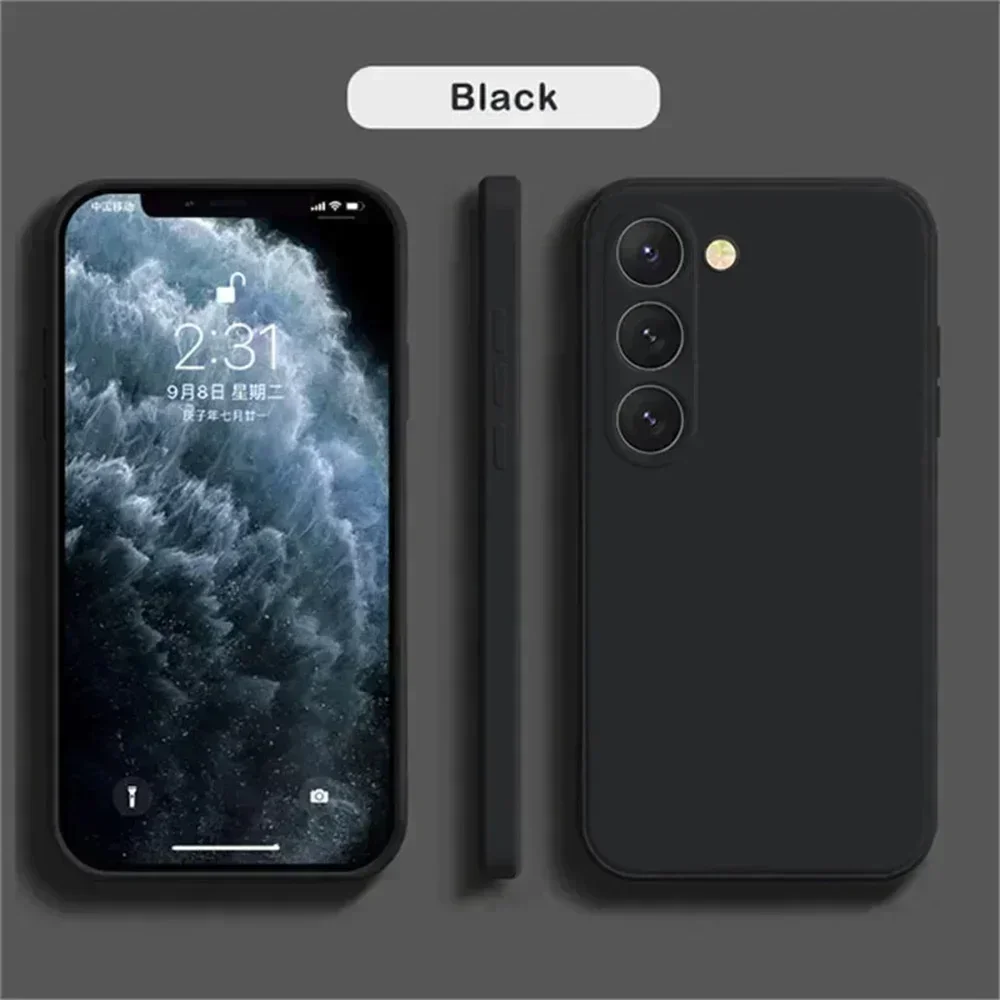 Luxury Square Black Silicone Case For Samsung S24 S23 S22 S21 S20 FE UItra Plus Galaxy A32 A42 A51A52 A72 Note10 20 Back Cover