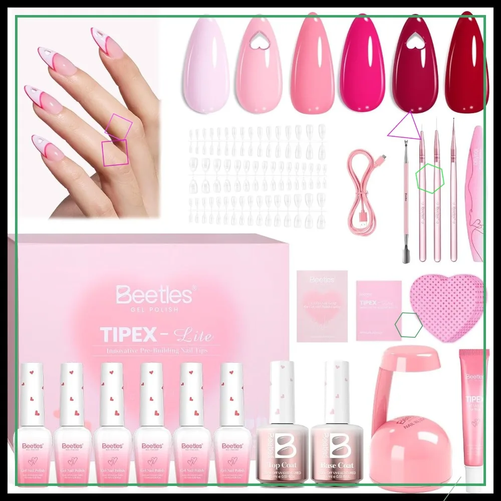 

Набор для маникюра ко Дню святого Валентина с вырезанными сердечками, УФ-лампой, 192 типсами и гелевым стартовым набором для DIY-дизайна