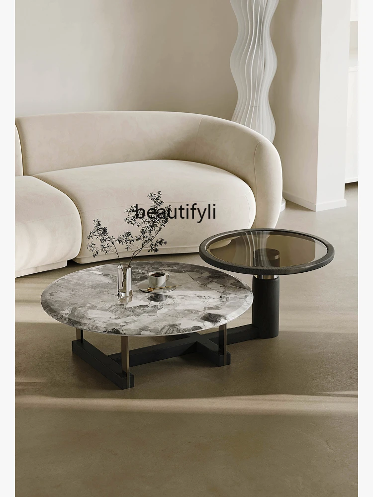 White Wax Tea Table Light Luxury Modern Living Room Silent Wind Mother Marble Tea Table Combination