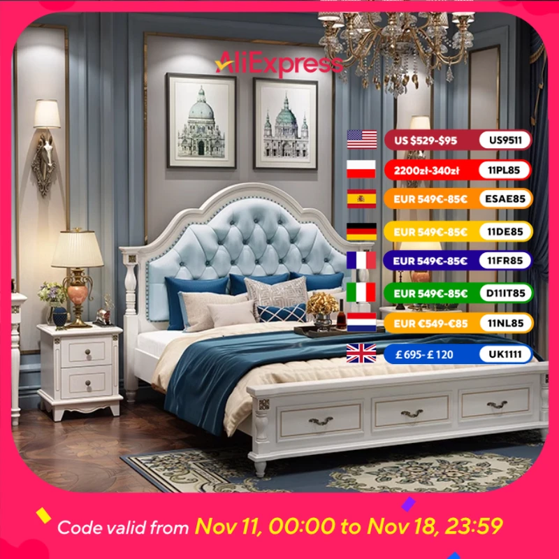 

Princess Wood Modern Double Bed Mattress Set Luxury Girls Adults Double Bed Loft Queen High Cama Doble Bed Room Furnitures