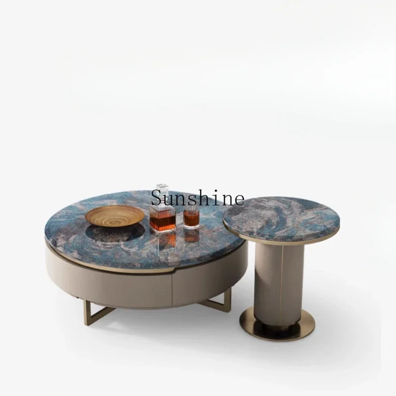 Light luxury size round coffee table villa home new high-end natural marble coffee table  FT