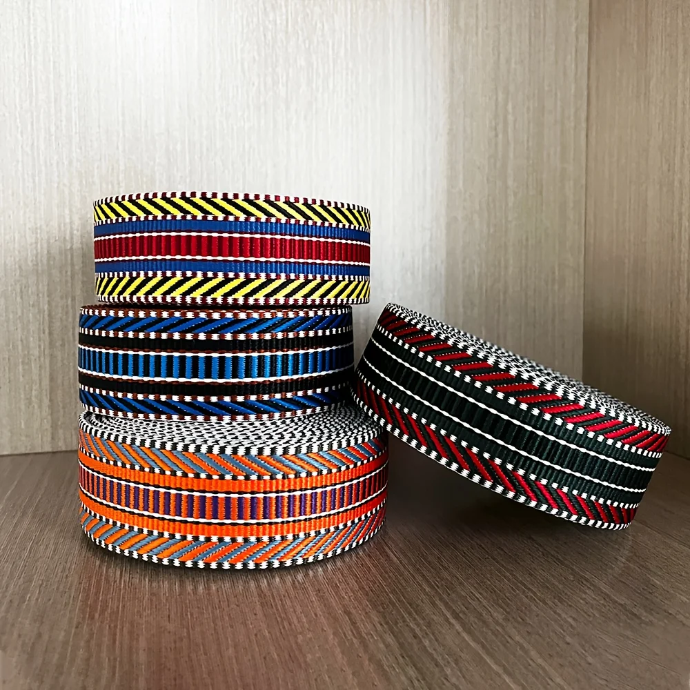 38 mm breites, 5 m langes, bunt gestreiftes Stoffband im Ethno-Stil, DIY-Bastelbedarf für Taschenriemen.