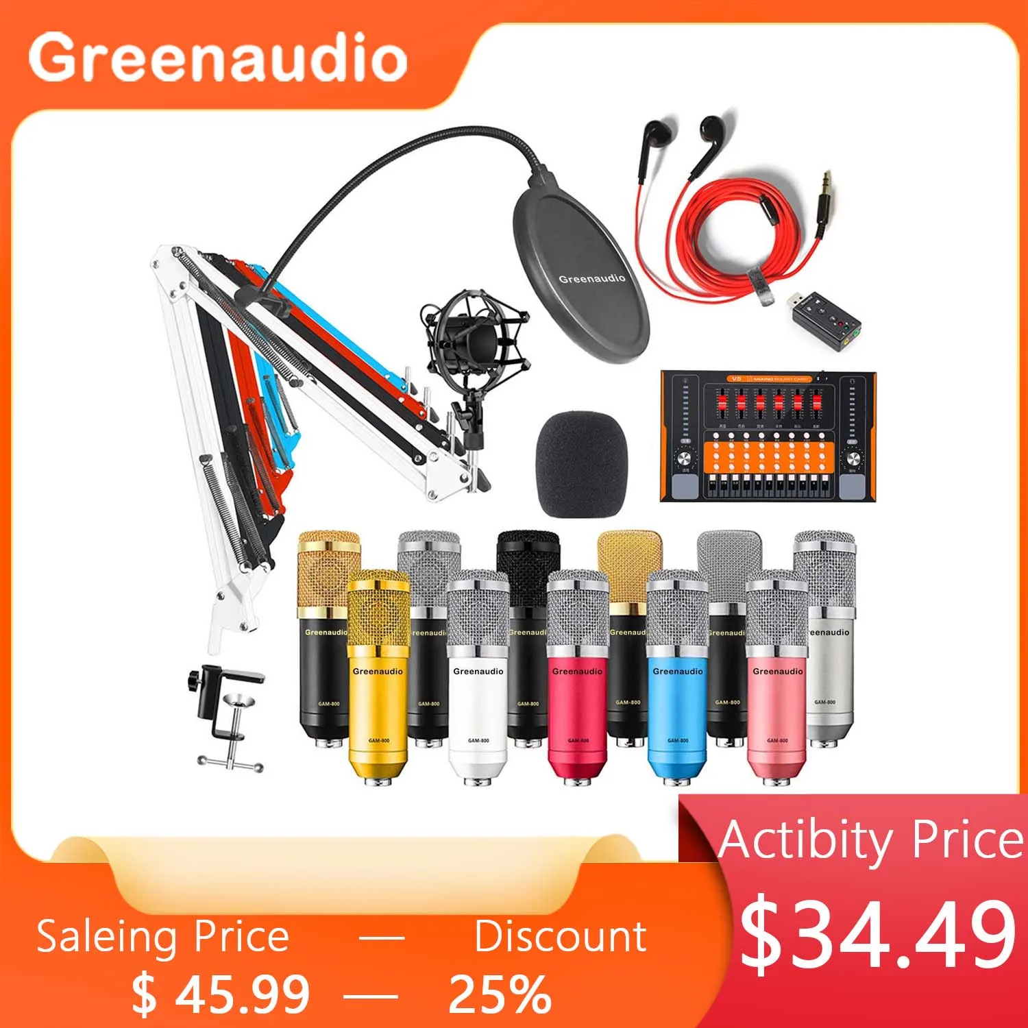 

GAM-800U Professional Condenser Microphone Sound Card Set for Live Karaoke Studio