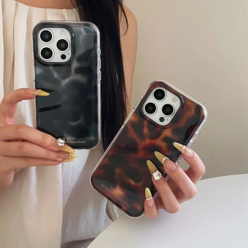 

luxury Simple Ink Marks Laser Phone Case For Phone 16 15 14 13 12 Pro Max Plus Stylish Leopard Print Back Bumper Cover