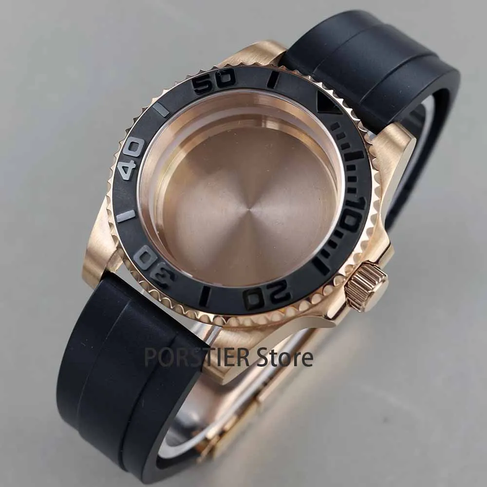 

High quality Rose Gold Men Watch Cases Rubber Strap 100 waterproof For NH34 NH35 NH36 movement 28.5mm Dial 40mm GMT YACHT-MASTER