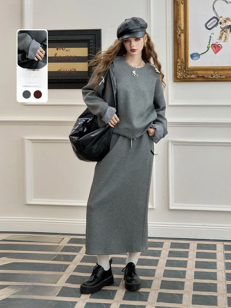 

Комплект из свитшота и юбки серии ay для женщин: осенний спортивный модный комплект из двух предметов в стиле Elf Sa Traveler с элементами пэчворка