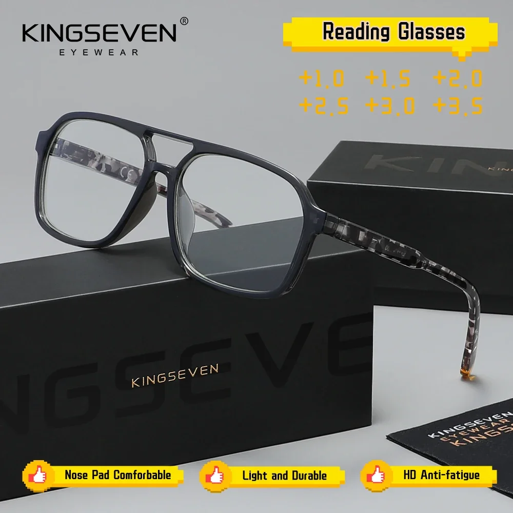 KINGSEVEN Lesebrille mit rechteckigem Rahmen für Männer und Frauen, Presbyopie-Brille, Lesebrille +1,0 +1,5 +2,0 +2,5 +3,0 +3,5