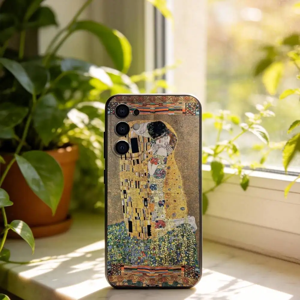 T-The K-Kiss G-Gustav K-Klimt Painting Phone Case For Samsung S25,S24,S21,S22,S23,S30,Ultra,S20,Plus,Fe,Lite,Note,10,Black Cover