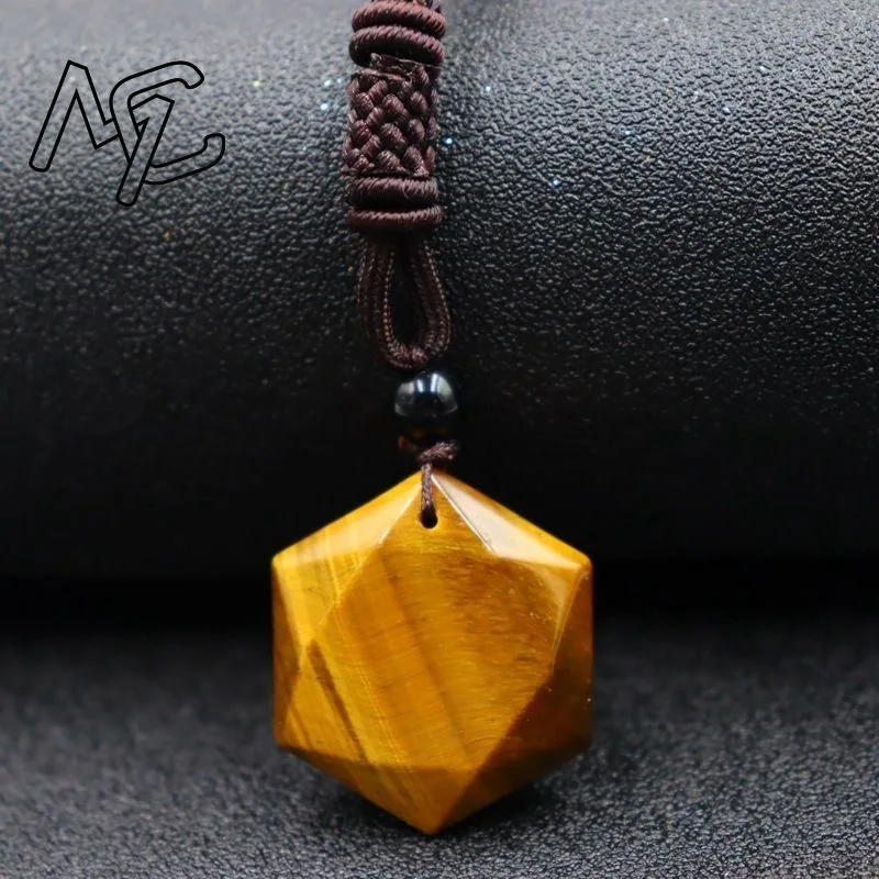 

NaturalTiger Eye Stone Hexagram Pendant Beads Necklace Charm Jewellery Fashion Accessories Hand-Carved Baby Lucky Amulet Gifts