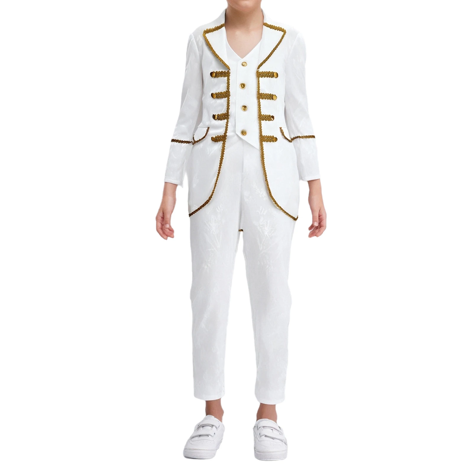 Boys Medieval Renaissance Costume Halloween Party Steampunk Victorian Prince Vampire Gothic Tailcoat Gold Trim Jacket with Pants