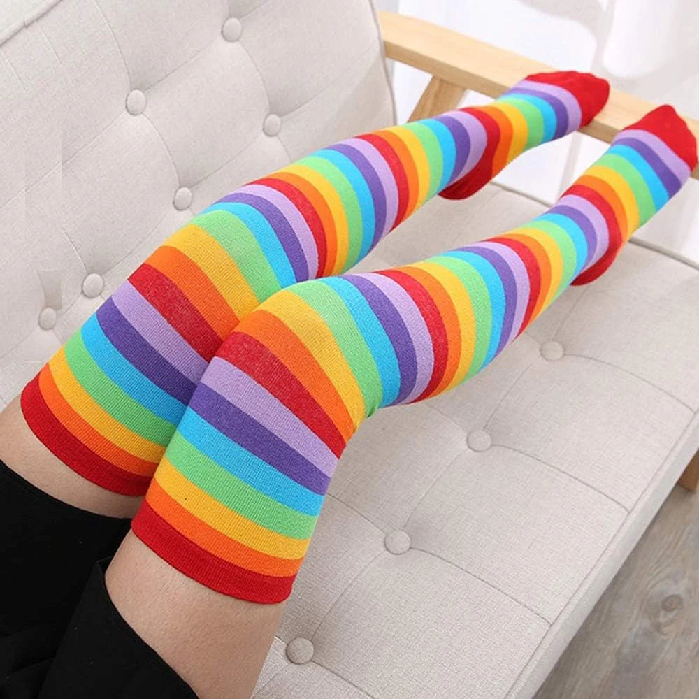 1 Set über Knie Regenbogen handschuhe und Oberschenkel hohe Socken für Mädchen für Cosplay Zubehör Arm Bein wärmer