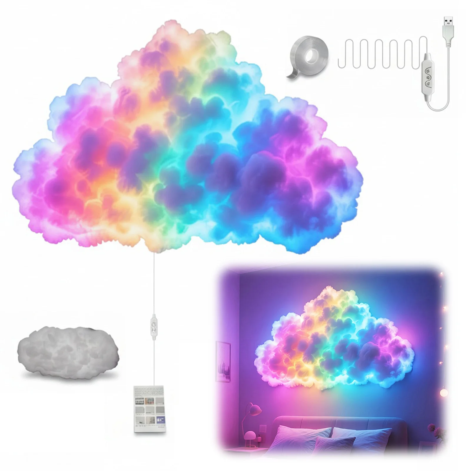 

3D Big Cloud Lightning Light с питанием от USB, светодиодный облачный светильник для взрослых и детей, домашний декор для спальни