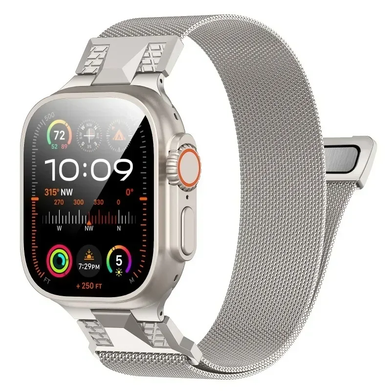 Milanese magnetic stainless steel loop for Apple Watch Ultra 2 49mm band for iWatch Series 9 8 7 45mm 6 5 4 se 44 42mm bracelet