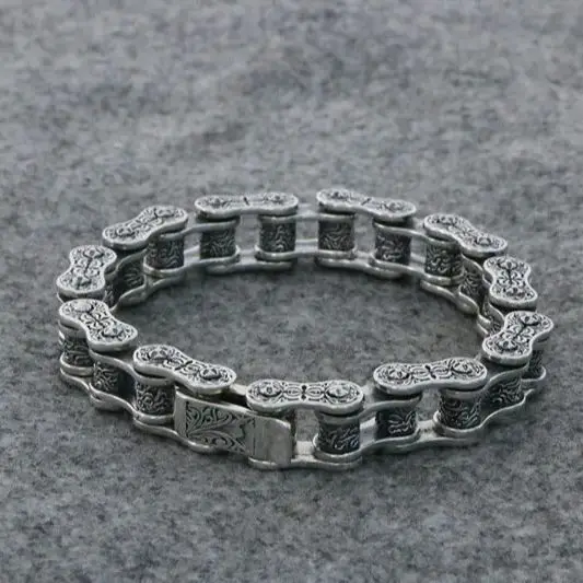 

Punk trend, personality, domineering men's bracelet s925 sterling silver creative jewelry vintage Thai silver bicycle chain bra