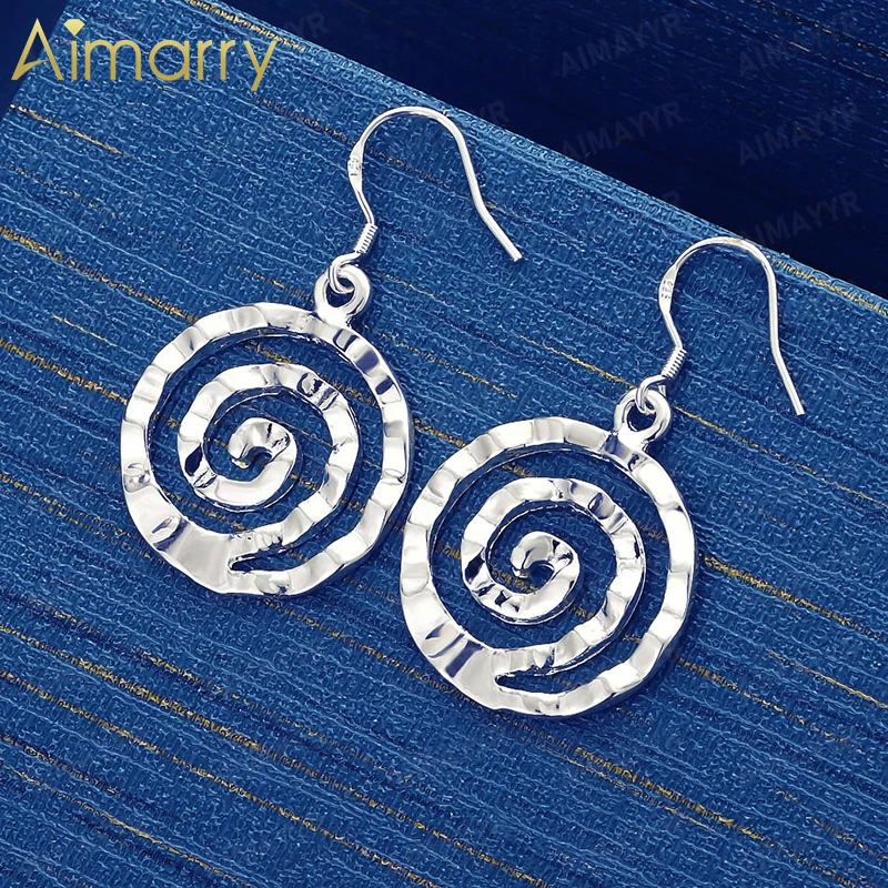 925 Sterling Silver Hammer Patterned Spiral Earrings for Women's Parties Banquets Weddings High-quality Fashion Jewelry