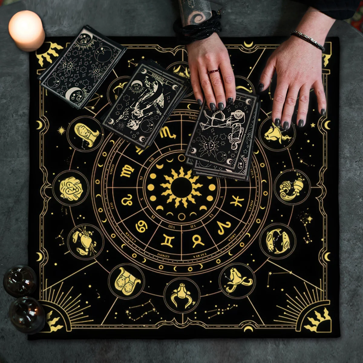 12 Constellations Tarot Tablecloth Sun Star Altarpiece Creative Party Tablecloth Astrological Oracle Card Pad