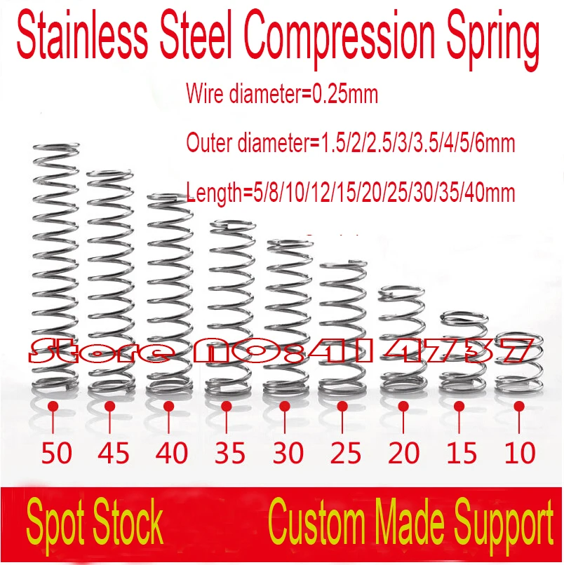 50pcs 0.25 Wire stainless steel Small spot spring  compression spring OD=1.5/2/2.5/3/3.5/4/5/6mm