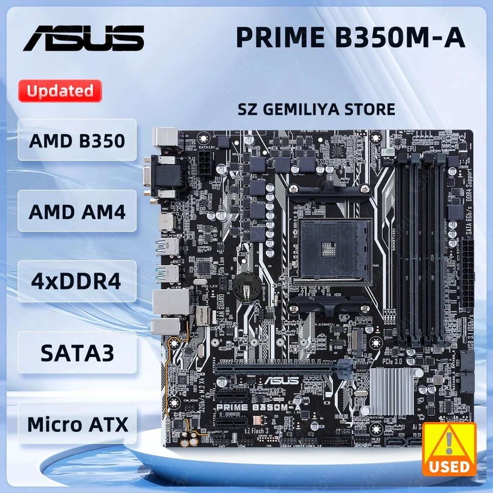ASUS PRIME B350M-A Motherboard AMD B350 Socket AM4 DDR4 64GB Micro