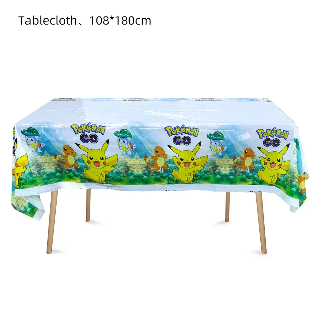 Juego de vajilla desechable de Pokémon para niños, mantel de papel, taza, plato de cena, suministros de personajes de Pikachu, decoración de fiesta de cumpleaños