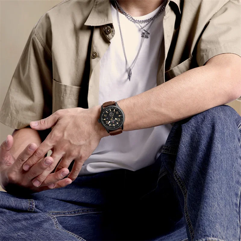 NAVIFORCE Fashion Watches For Men Quartz Auto Date 30M Waterproof PU Strap Wristwatch Male Gift Business Daily Relogio Masculino